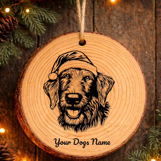 Irish Wolfhound Santa Hat Dog Rustic Pine Christmas Ornament
