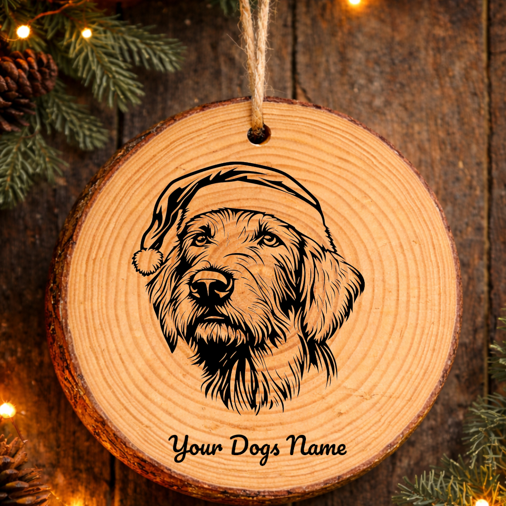 Irish Wolfhound Santa Hat Dog Rustic Pine Christmas Ornament