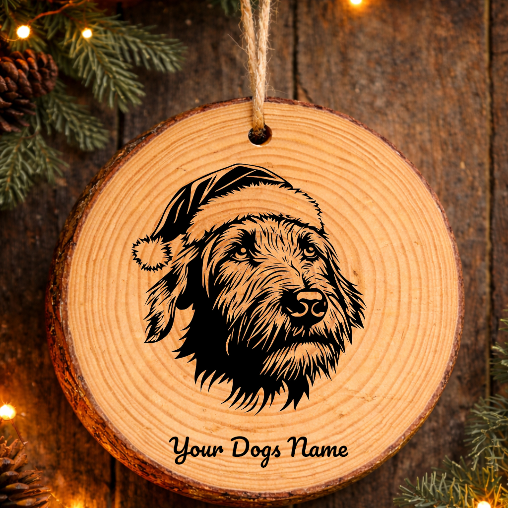 Irish Wolfhound Santa Hat Dog Rustic Pine Christmas Ornament