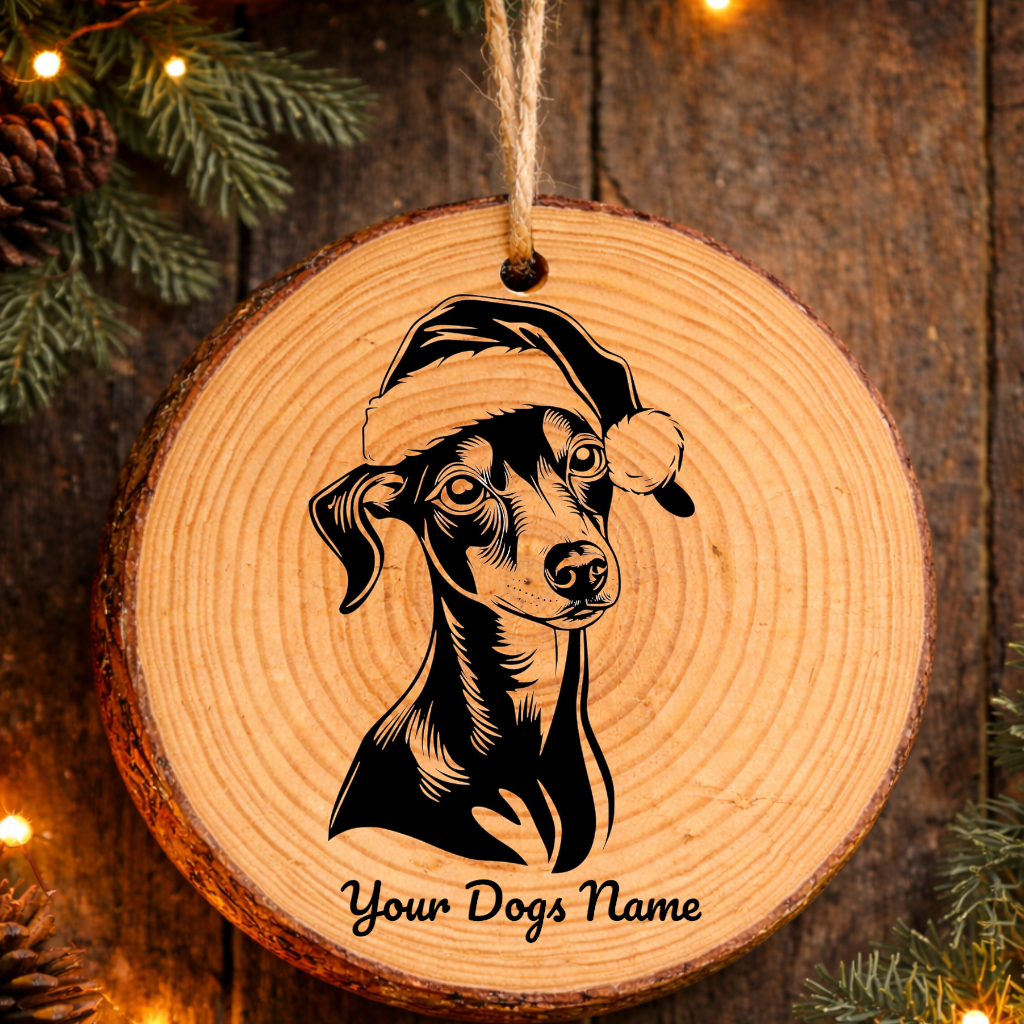 Italian Greyhound Santa Hat Dog Rustic Pine Christmas Ornament