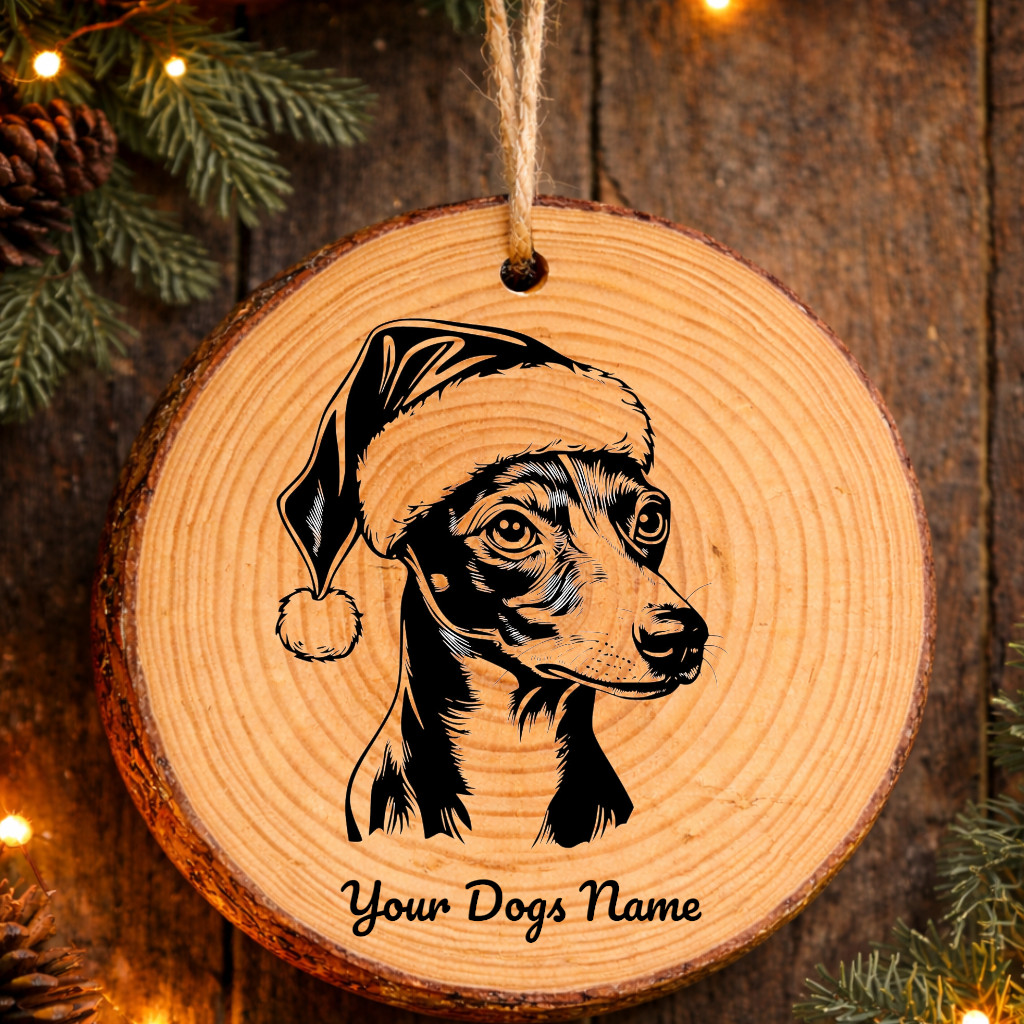 Italian Greyhound Santa Hat Dog Rustic Pine Christmas Ornament
