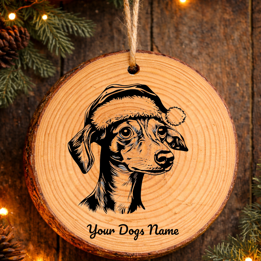 Italian Greyhound Santa Hat Dog Rustic Pine Christmas Ornament