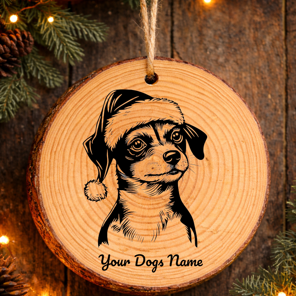 Jack Russell Terrier Santa Hat Dog Rustic Pine Christmas Ornament