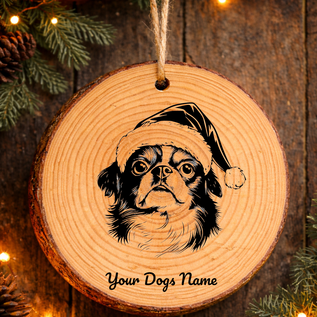 Japanese Chin Santa Hat Dog Rustic Pine Christmas Ornament