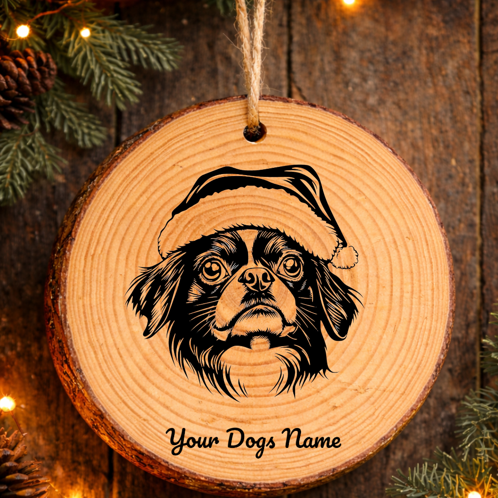 Japanese Chin Santa Hat Dog Rustic Pine Christmas Ornament