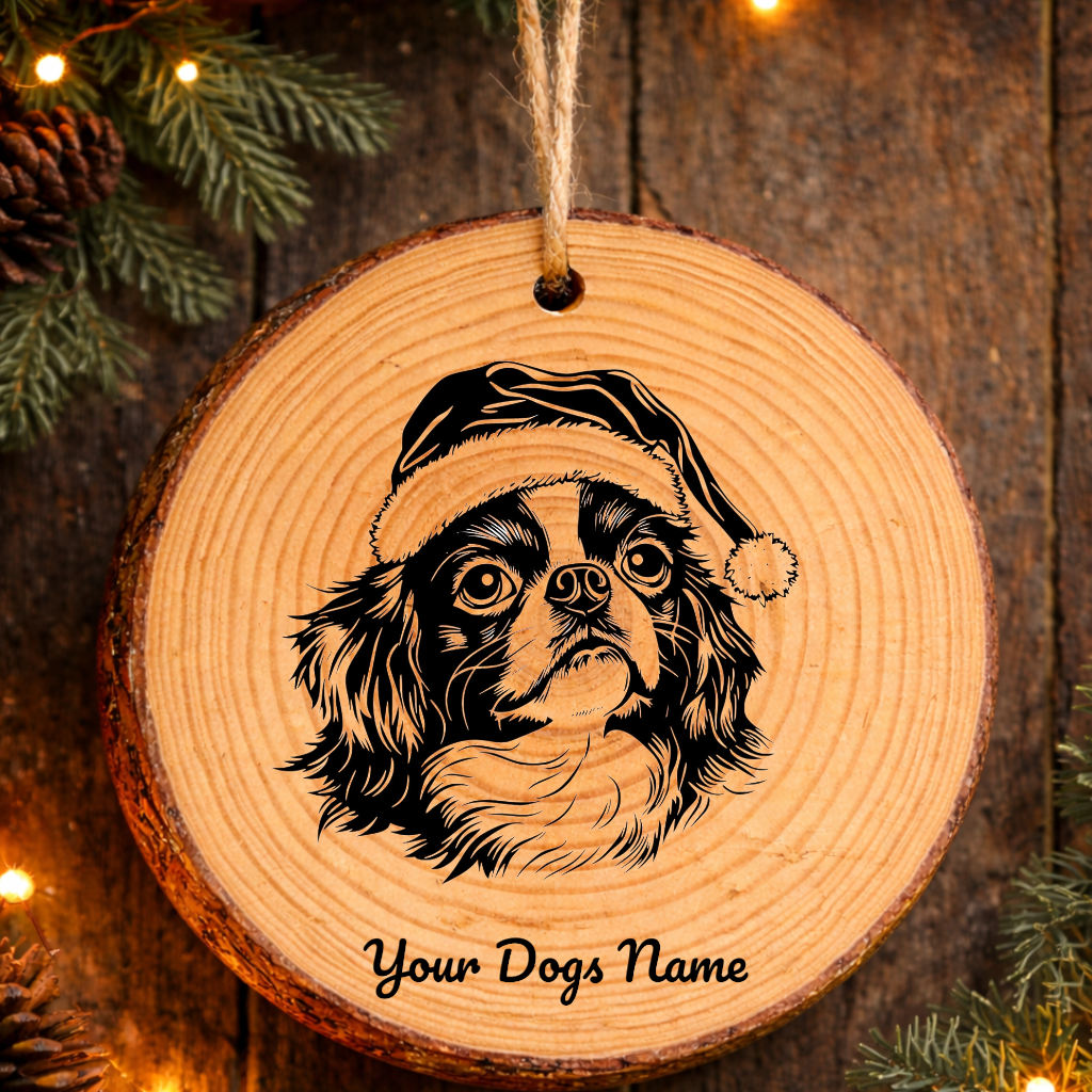 Japanese Chin Santa Hat Dog Rustic Pine Christmas Ornament