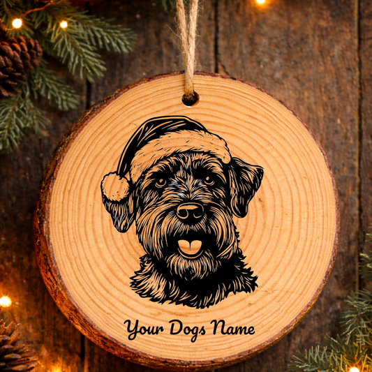 Kerry Blue Terrier Santa Hat Dog Rustic Pine Christmas Ornament