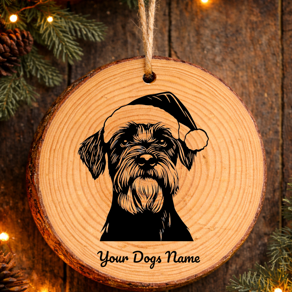 Kerry Blue Terrier Santa Hat Dog Rustic Pine Christmas Ornament