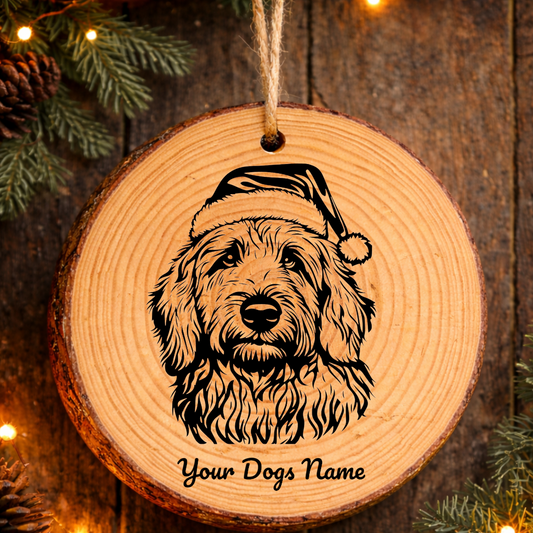 Komondor Santa Hat Dog Rustic Pine Christmas Ornament