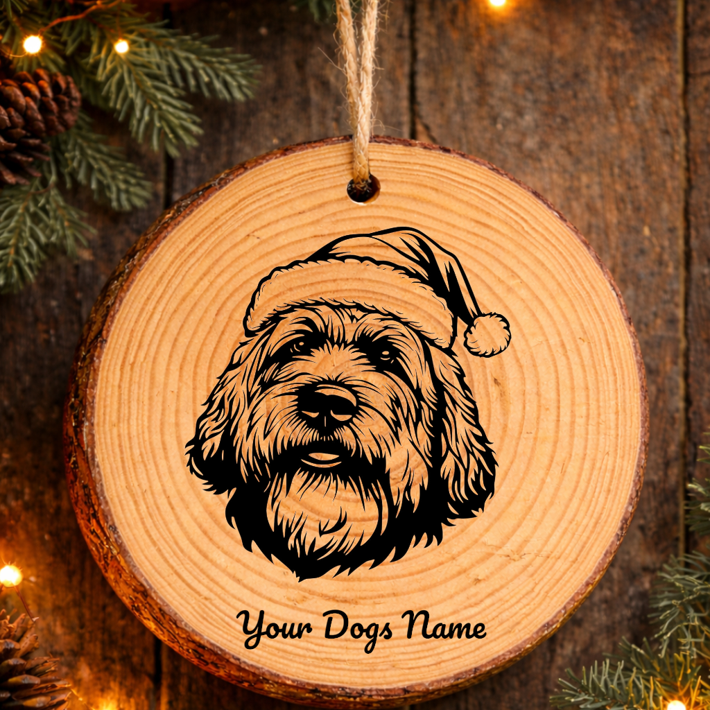 Komondor Santa Hat Dog Rustic Pine Christmas Ornament