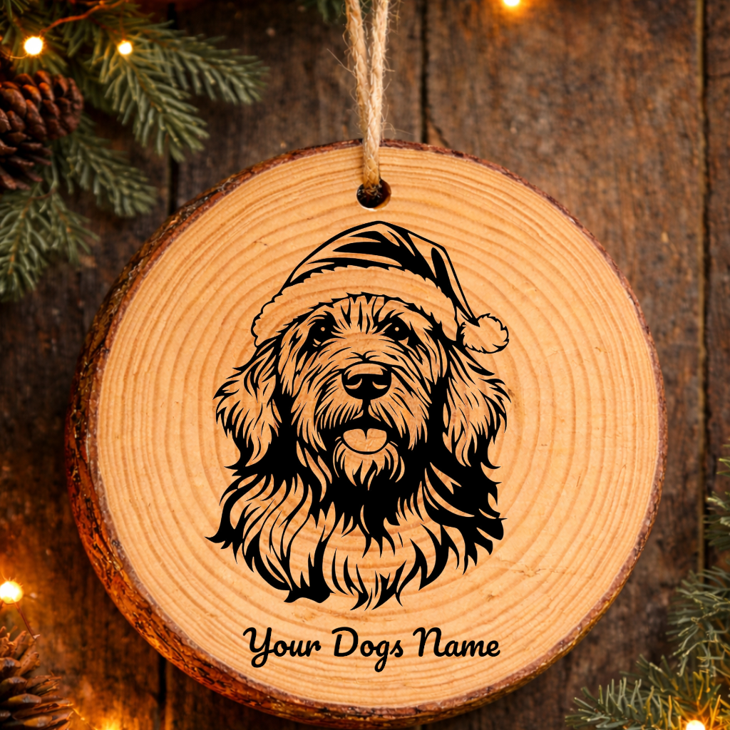 Komondor Santa Hat Dog Rustic Pine Christmas Ornament