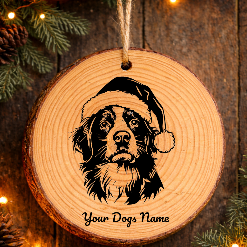 Kooikerhondje Santa Hat Dog Rustic Pine Christmas Ornament