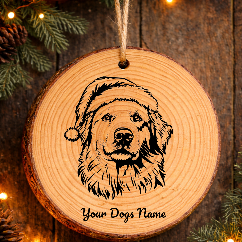 Kuvasz Santa Hat Dog Rustic Pine Christmas Ornament