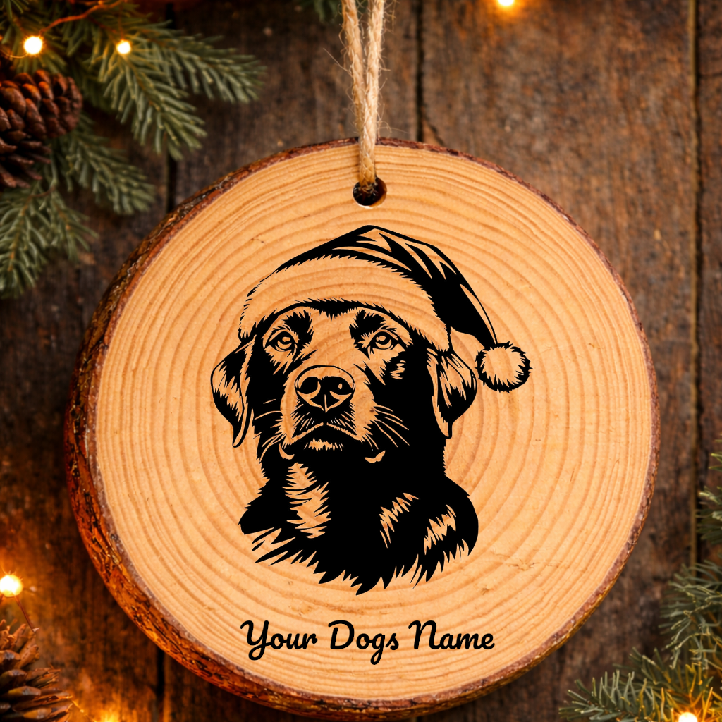 Labrador Retriever Santa Hat Dog Rustic Pine Christmas Ornament