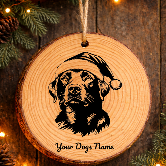 Labrador Retriever Santa Hat Dog Rustic Pine Christmas Ornament