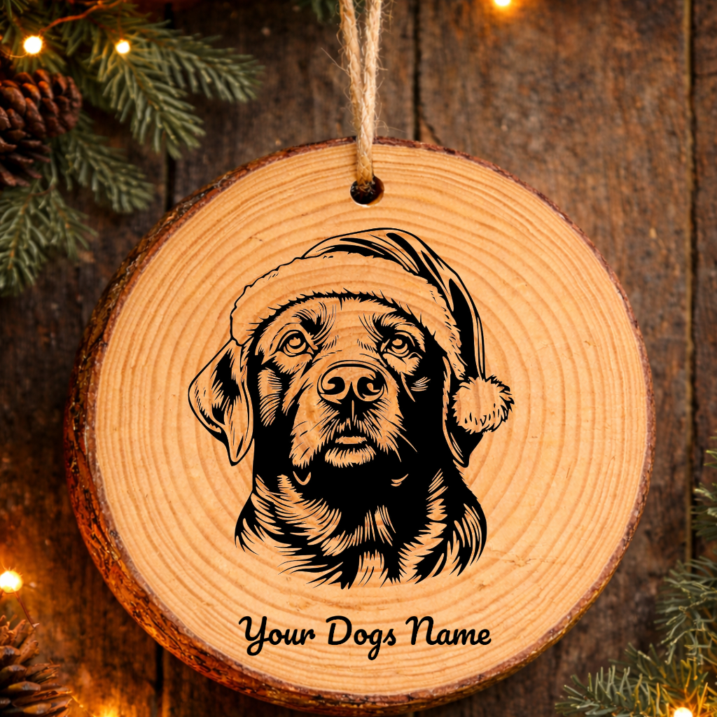 Labrador Retriever Santa Hat Dog Rustic Pine Christmas Ornament