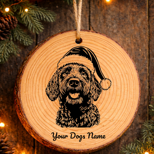 Lagotto Romagnolo Santa Hat Dog Rustic Pine Christmas Ornament