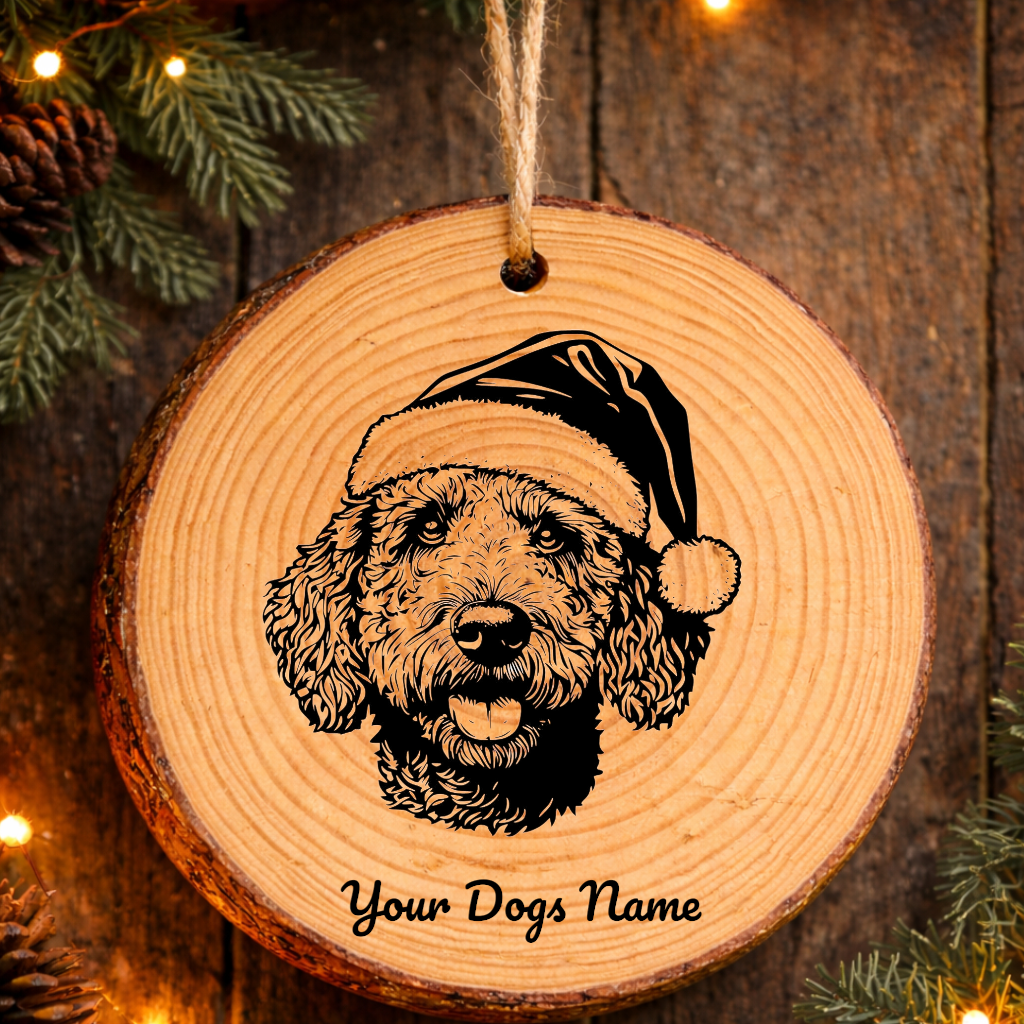 Lagotto Romagnolo Santa Hat Dog Rustic Pine Christmas Ornament