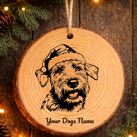 Lakeland Terrier Santa Hat Dog Rustic Pine Christmas Ornament