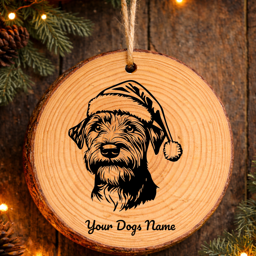 Lakeland Terrier Santa Hat Dog Rustic Pine Christmas Ornament