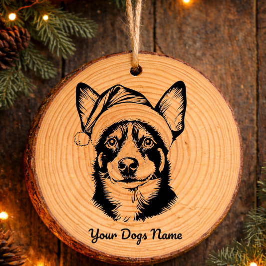 Lancashire Heeler Santa Hat Dog Rustic Pine Christmas Ornament