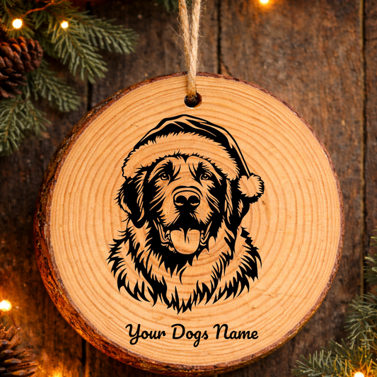 Leonberger Santa Hat Dog Rustic Pine Christmas Ornament