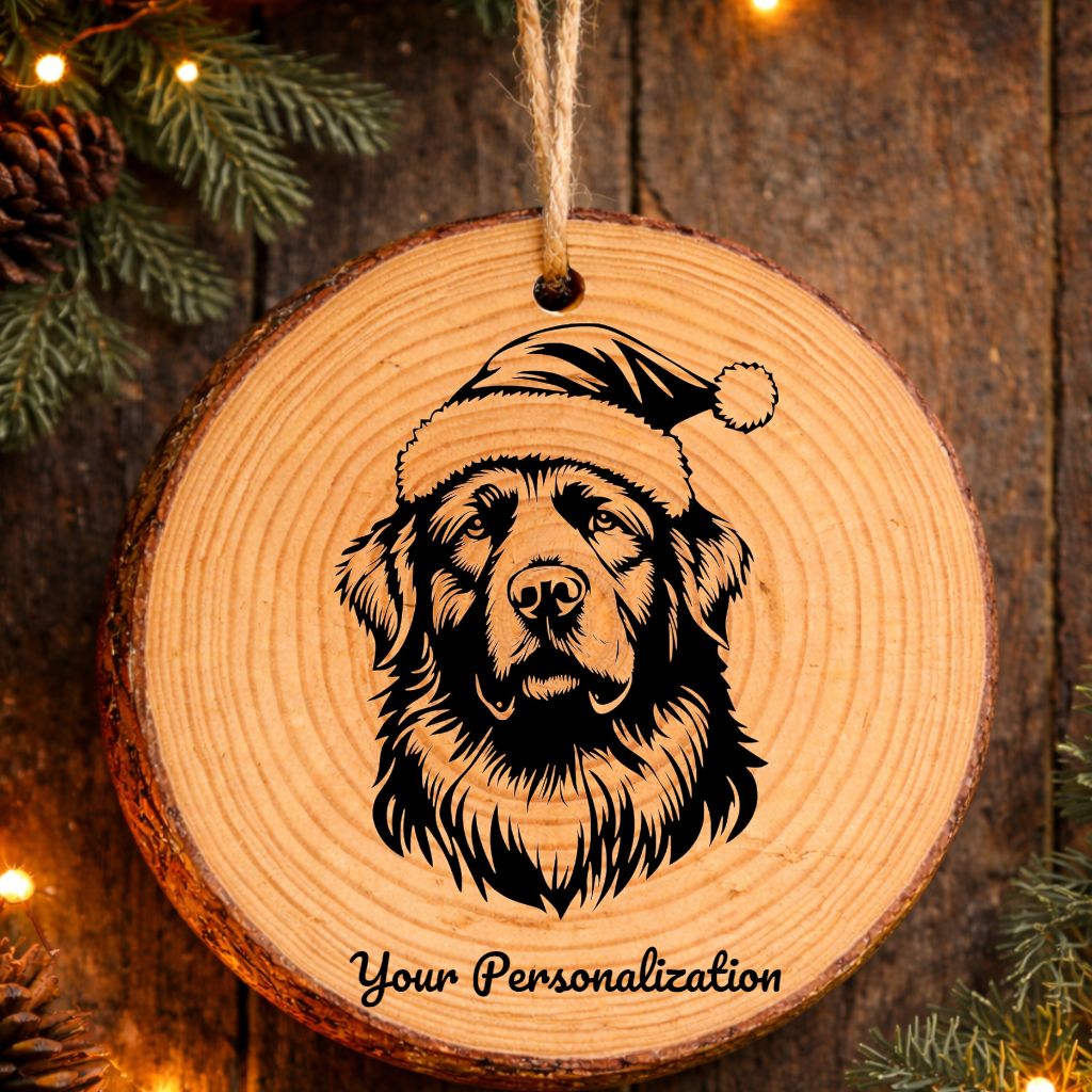 Leonberger Santa Hat Dog Rustic Pine Christmas Ornament