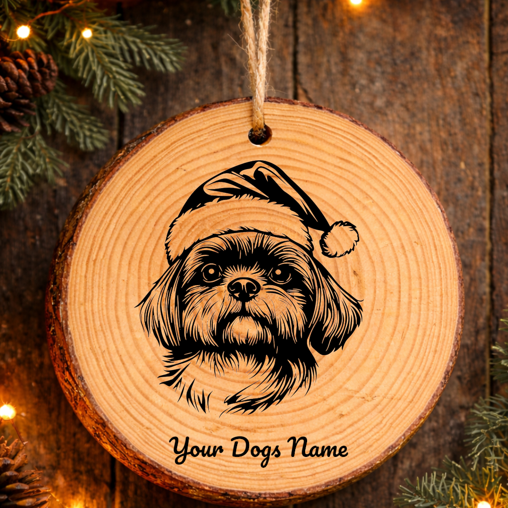 Lhasa Apso Santa Hat Dog Rustic Pine Christmas Ornament