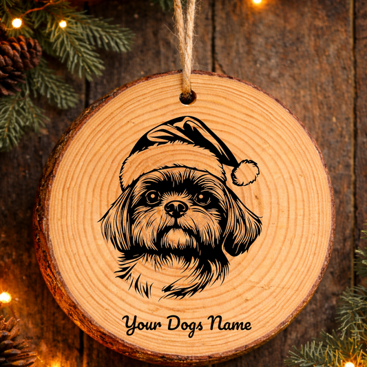 Lhasa Apso Santa Hat Dog Rustic Pine Christmas Ornament