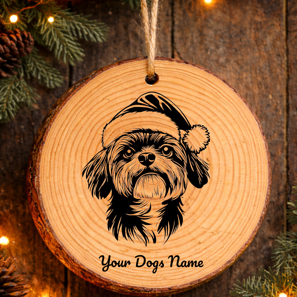 Lhasa Apso Santa Hat Dog Rustic Pine Christmas Ornament