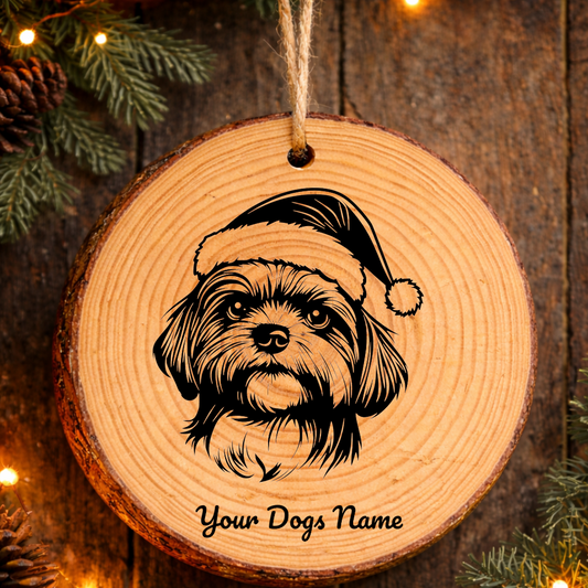 Maltese Santa Hat Dog Rustic Pine Christmas Ornament
