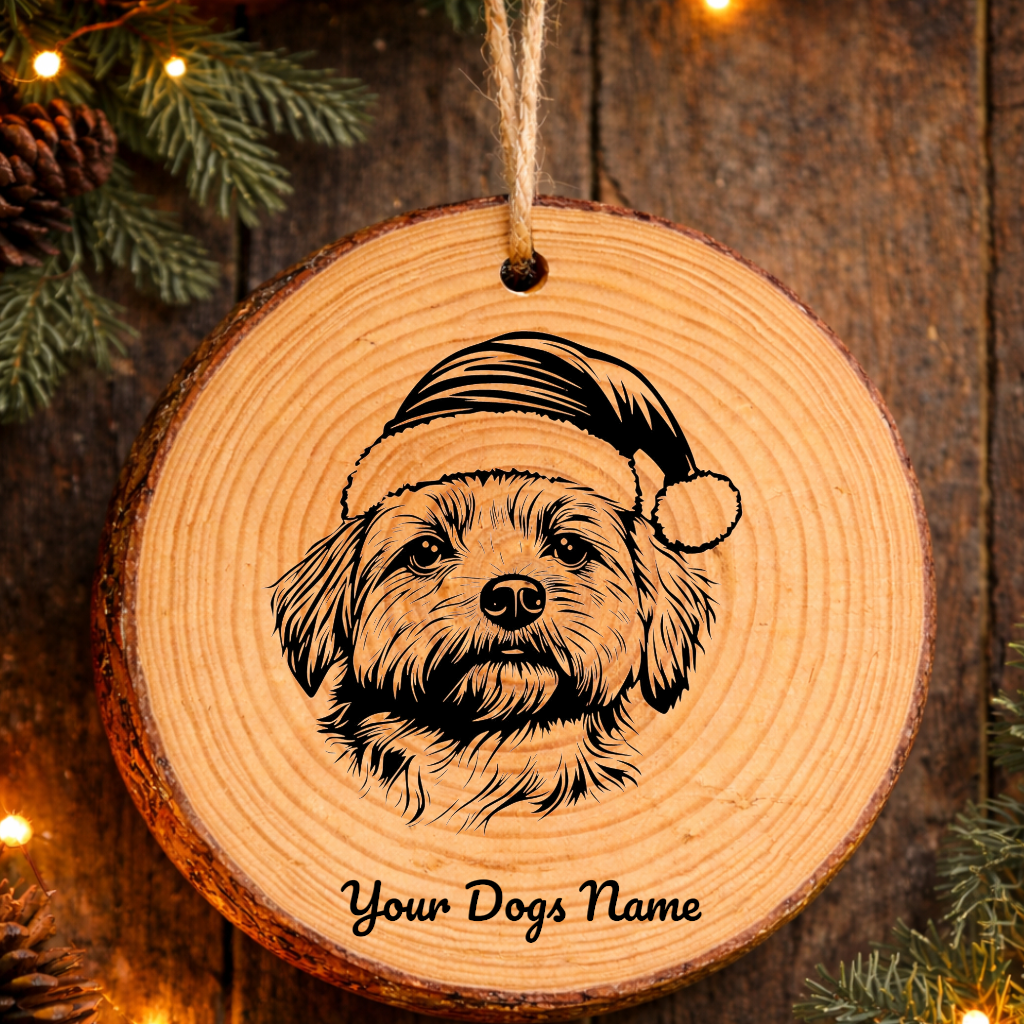 Maltese Santa Hat Dog Rustic Pine Christmas Ornament