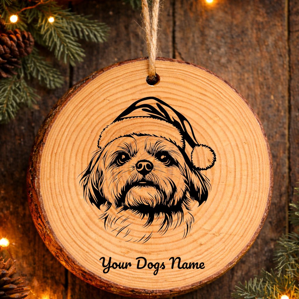 Maltese Santa Hat Dog Rustic Pine Christmas Ornament