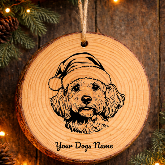 Maltipoo Santa Hat Dog Rustic Pine Christmas Ornament
