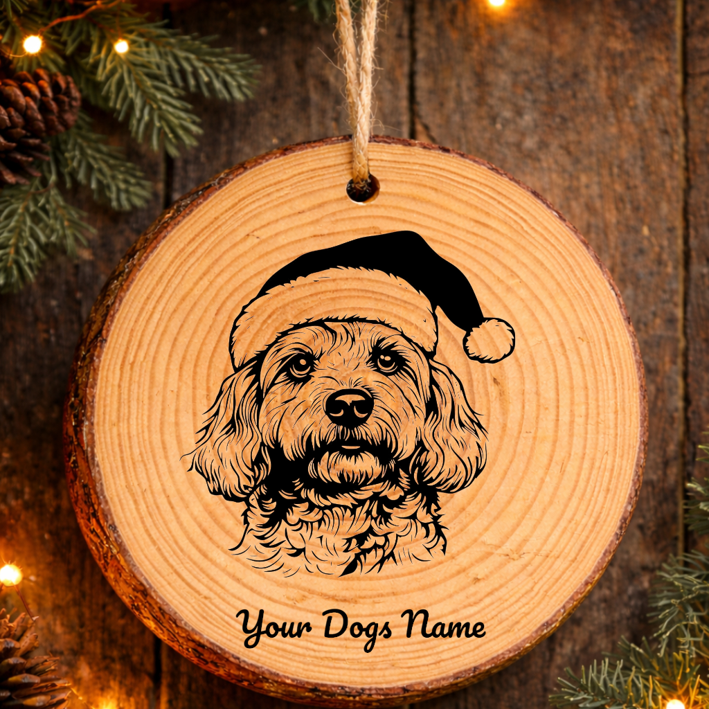 Maltipoo Santa Hat Dog Rustic Pine Christmas Ornament
