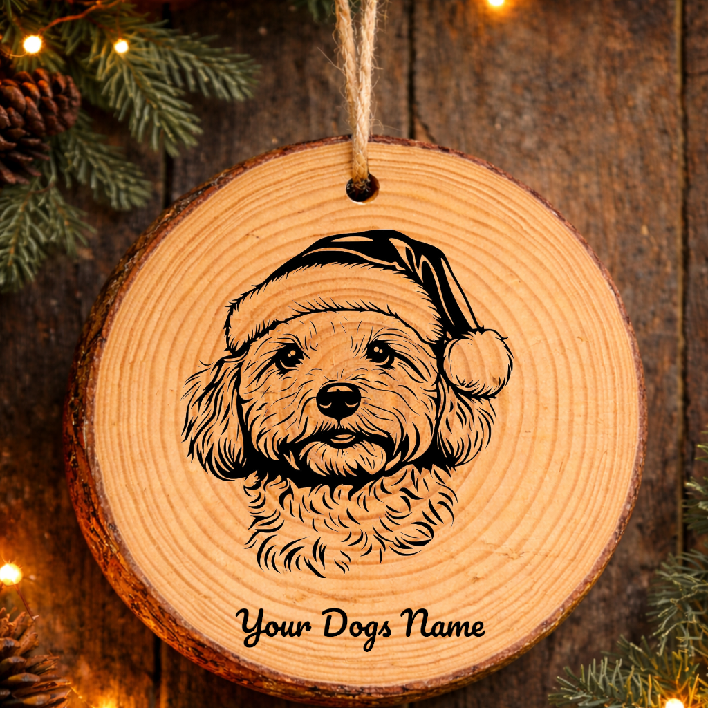 Maltipoo Santa Hat Dog Rustic Pine Christmas Ornament