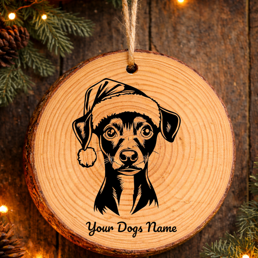 Manchester Terrier Santa Hat Dog Rustic Pine Christmas Ornament