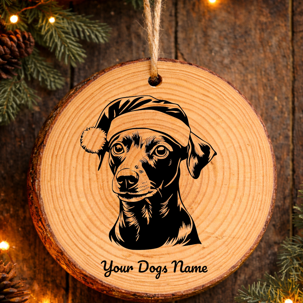 Manchester Terrier Santa Hat Dog Rustic Pine Christmas Ornament