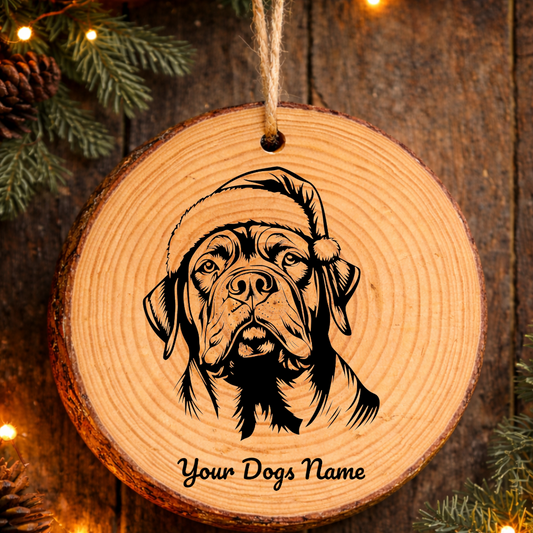 Mastiff Santa Hat Dog Rustic Pine Christmas Ornament