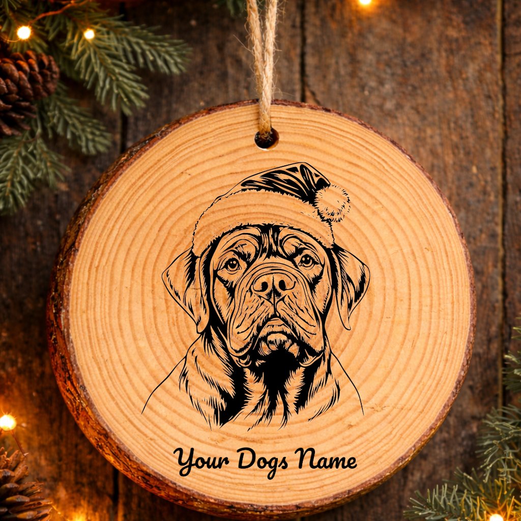 Mastiff Santa Hat Dog Rustic Pine Christmas Ornament