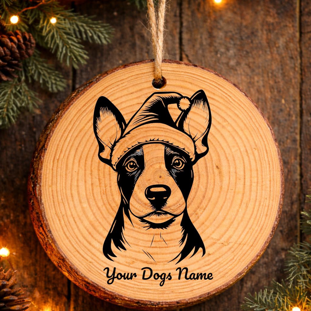 Miniature Bull Terrier Santa Hat Dog Rustic Pine Christmas Ornament