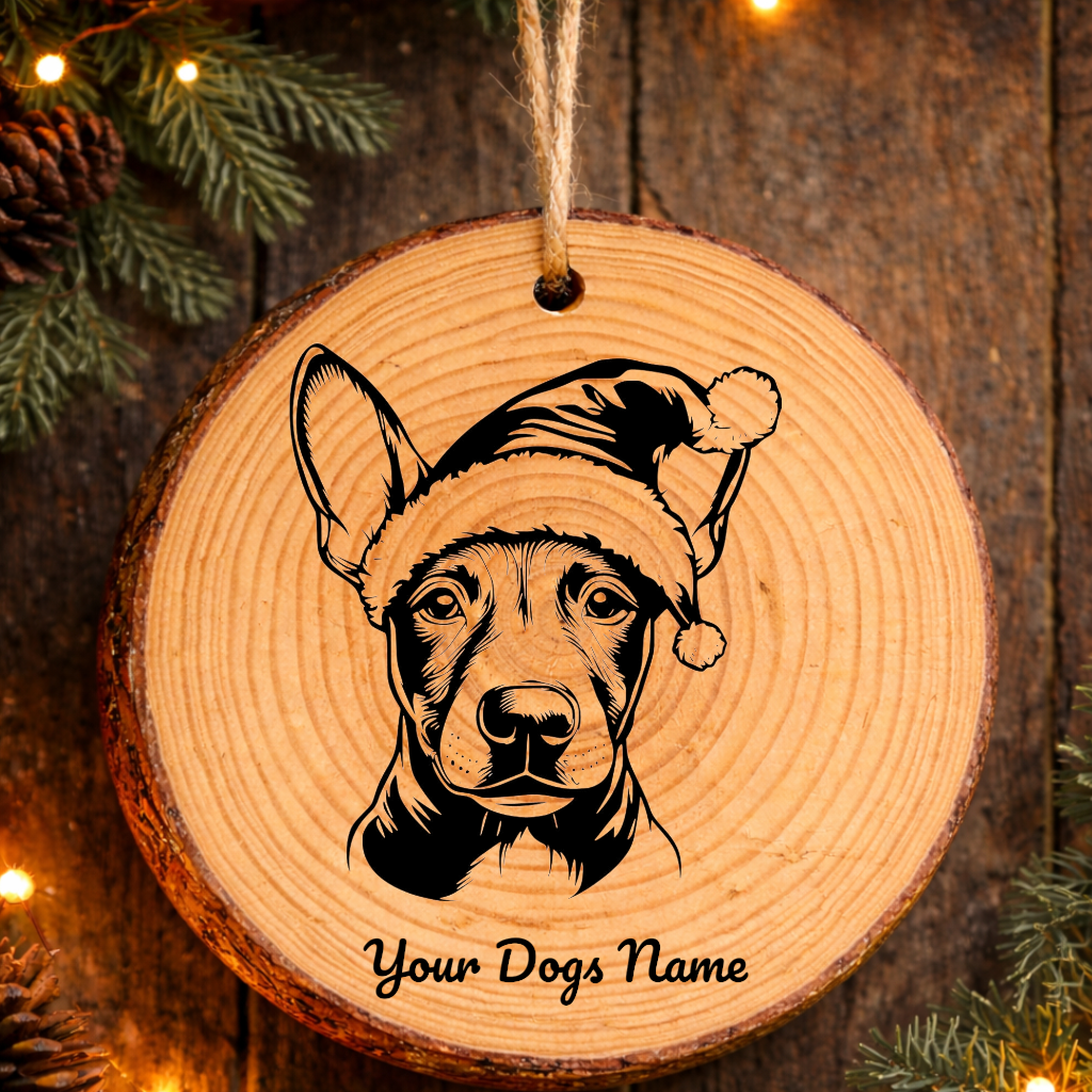 Miniature Bull Terrier Santa Hat Dog Rustic Pine Christmas Ornament