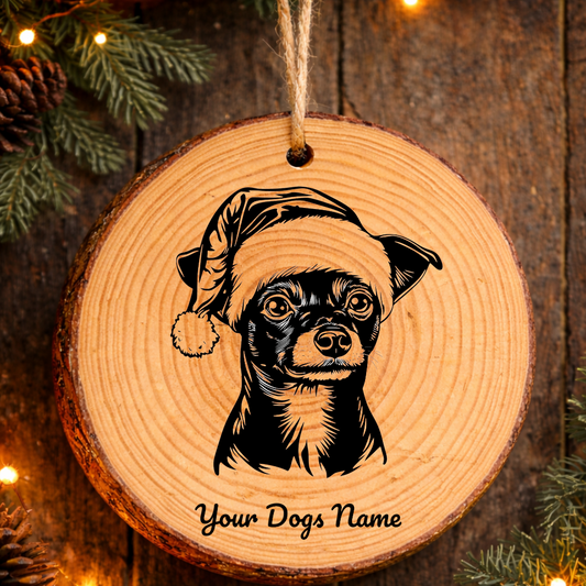 Miniature Pinscher Santa Hat Dog Rustic Pine Christmas Ornament