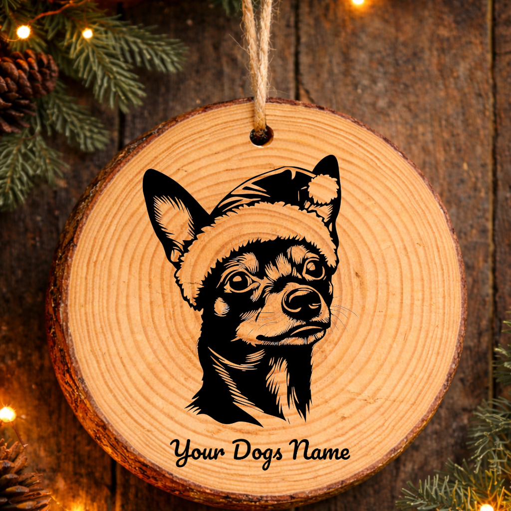 Miniature Pinscher Santa Hat Dog Rustic Pine Christmas Ornament