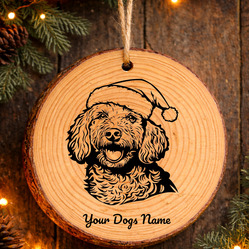 Miniature Poodle Santa Hat Dog Rustic Pine Christmas Ornament