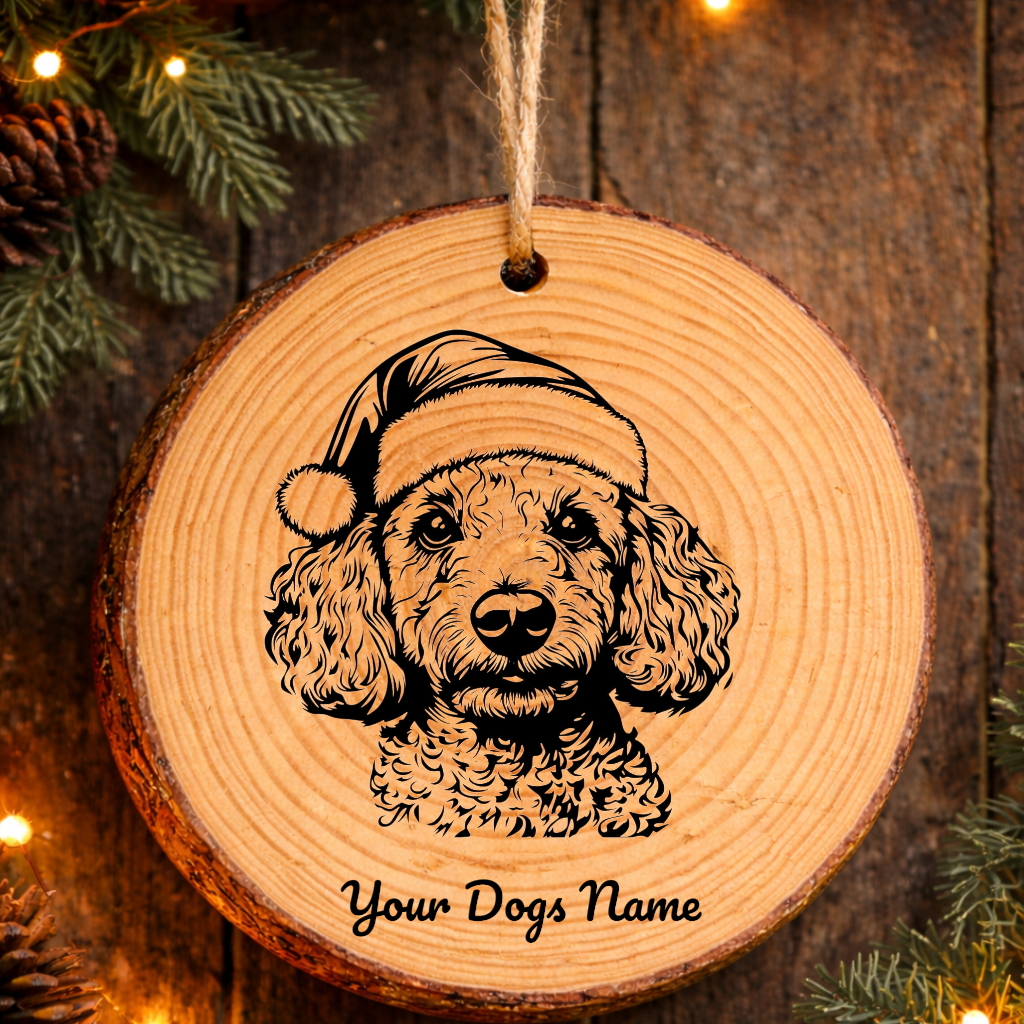 Miniature Poodle Santa Hat Dog Rustic Pine Christmas Ornament