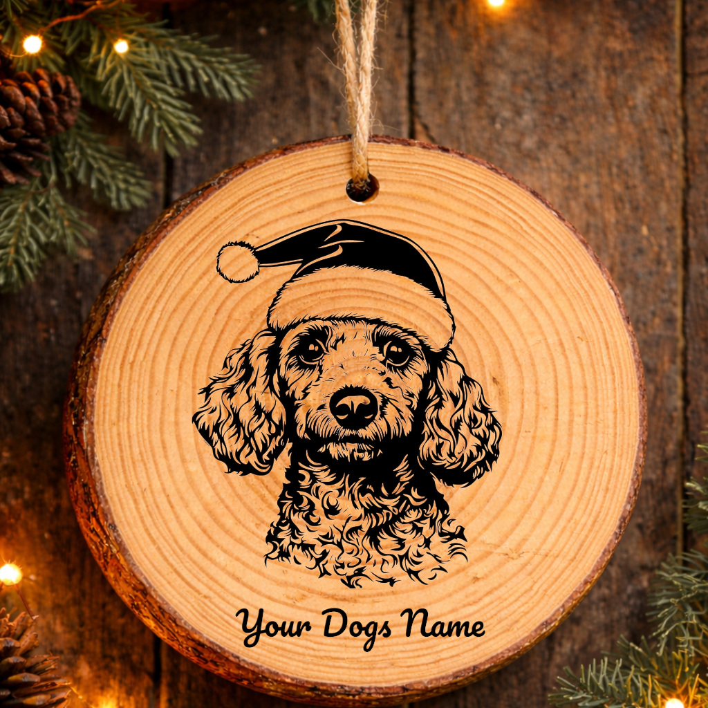 Miniature Poodle Santa Hat Dog Rustic Pine Christmas Ornament
