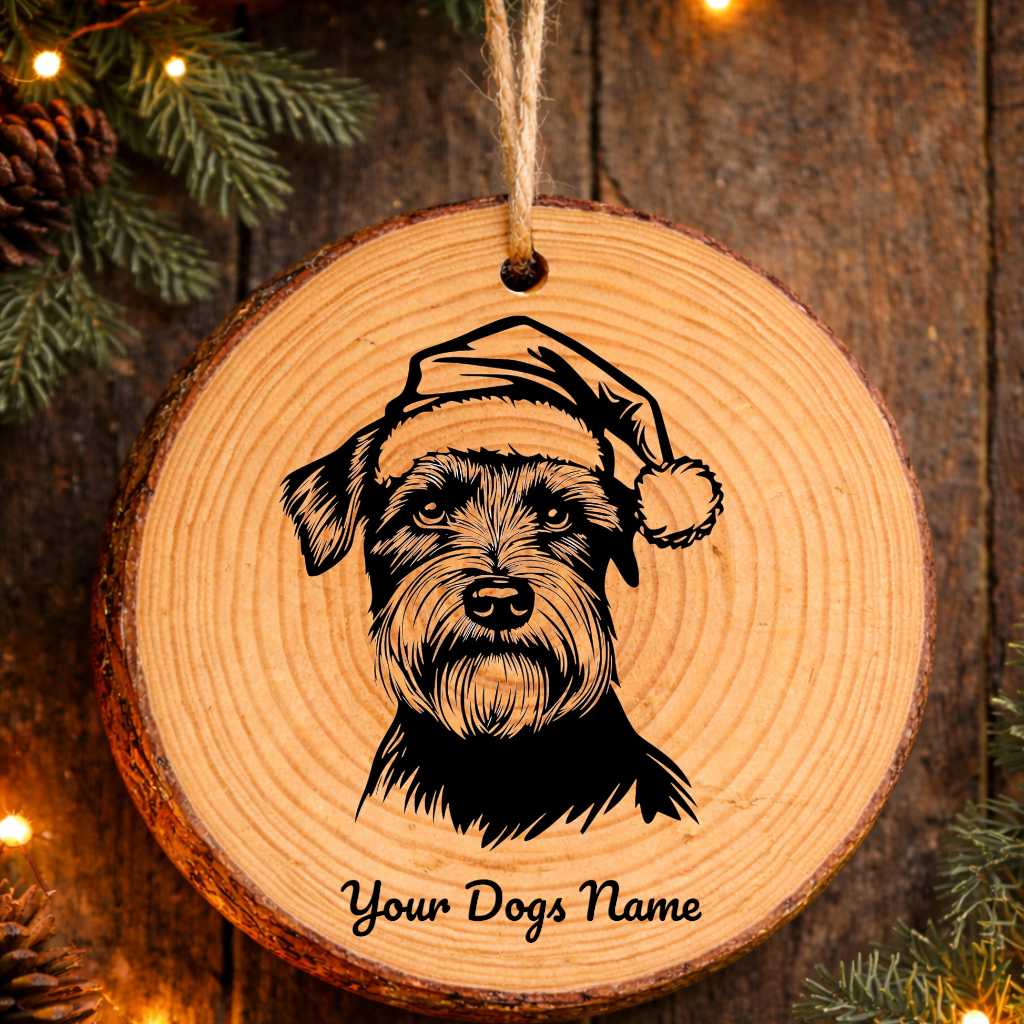 Miniature Schnauzer Santa Hat Dog Rustic Pine Christmas Ornament