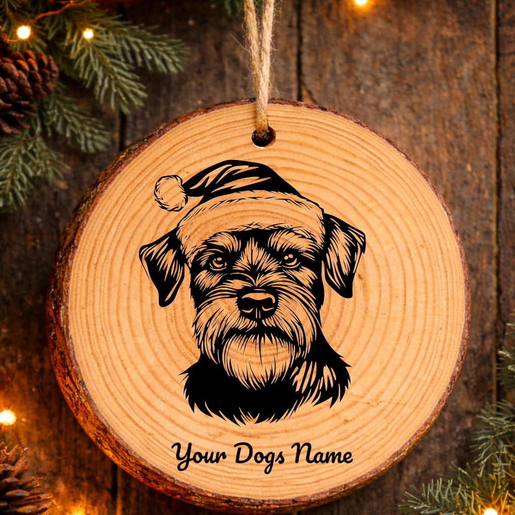 Miniature Schnauzer Santa Hat Dog Rustic Pine Christmas Ornament