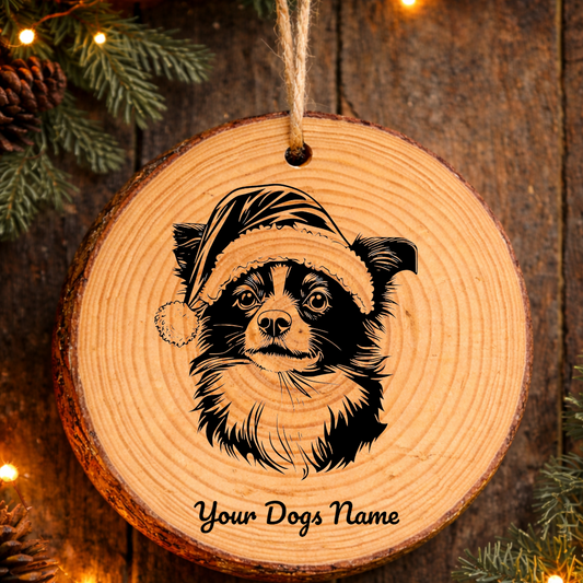 Mudi Santa Hat Dog Rustic Pine Christmas Ornament